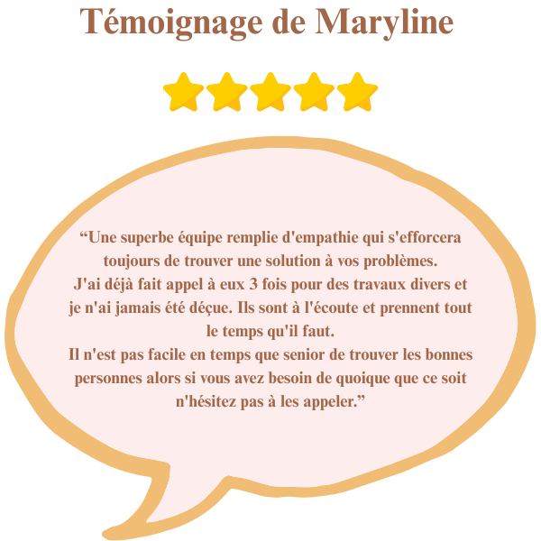 Témoignage client de Maryline soulignant l’empathie et l’efficacité de l’accompagnement proposé par SeniOr